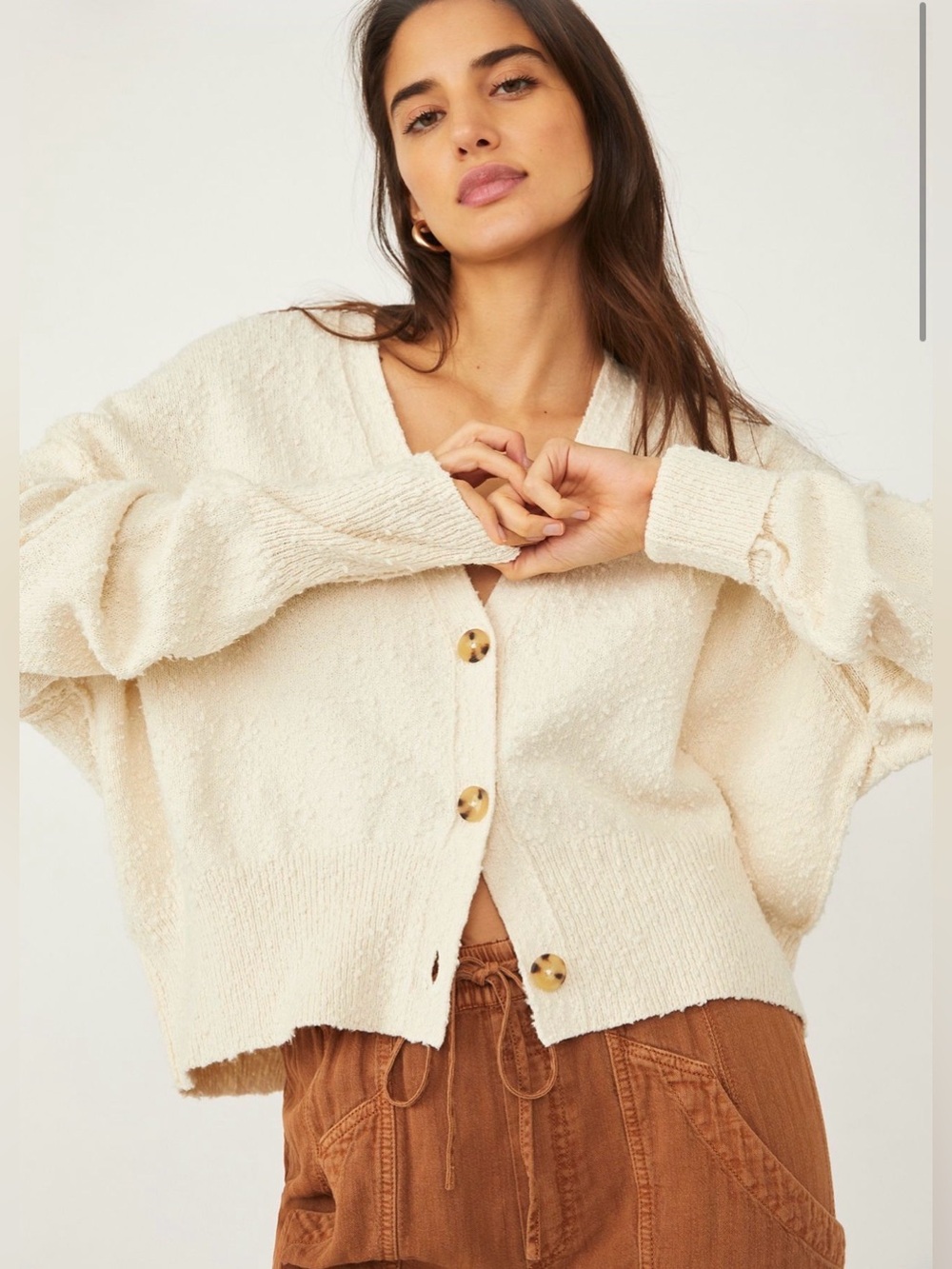 NWT - Free People “Found My Friend” Slub Knit Cardigan in Cream